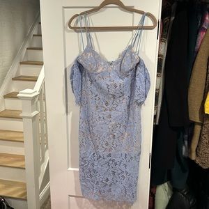 Lace tank dress with off the shoulder lace sleeves.
